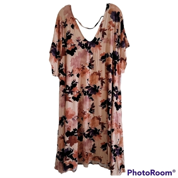 NWT Torrid Mini Super Soft Trapeze Dress 6 6X Floral Peach Pockets Stretch Knit - Picture 3 of 9